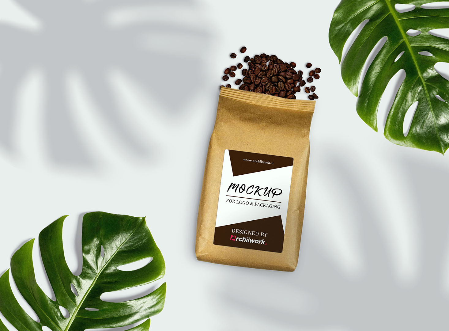 موکاپ لیبل مستطیلی پکیج قهوه - یک موکاپ فتوشاپی مناسب برای ارائه لوگو یا لیبل مستطیل روی پکیجینگ قهوه
