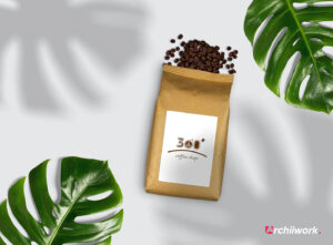 موکاپ لیبل مستطیلی پکیج قهوه - یک موکاپ فتوشاپی مناسب برای ارائه لوگو یا لیبل مستطیل روی پکیجینگ قهوه
