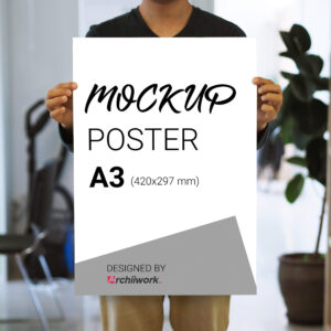 موکاپ پوستر A3 در دست-برای نمایش طرح پوستر به طور واقعی