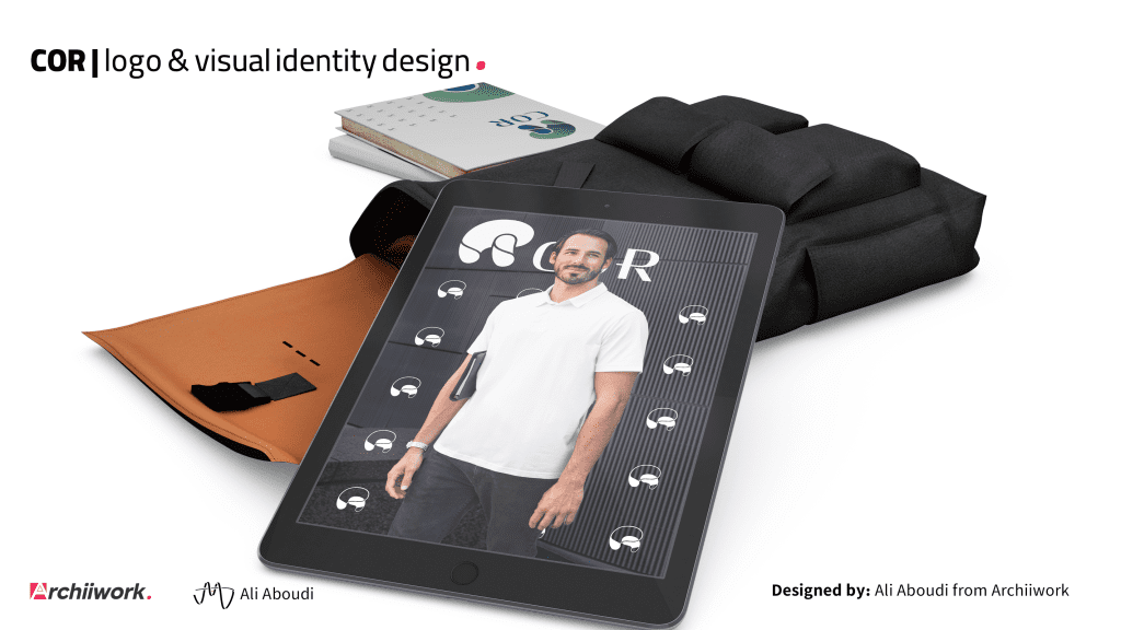 پیشنمایش هویت بصری و طراحی پترن برند COR ، طراحی شده توسط آرچیوورک. رنگ سفید بخش مهمی از پالت رنگی این برند است.
