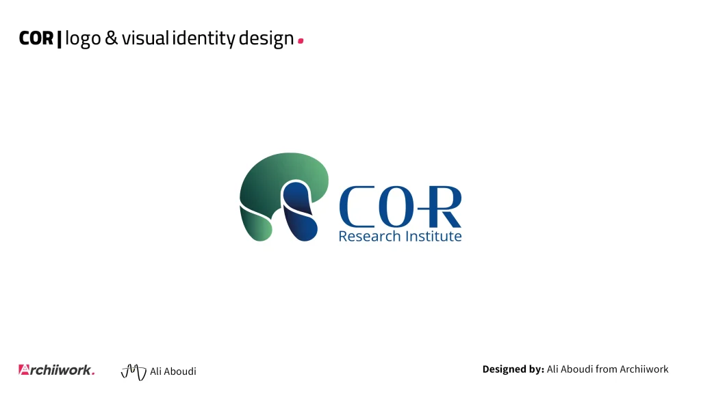 طراحی لوگوی COR به صورت یک «لوگوی ترکیبی» در تناسب افقی و با تگ لاین Research Institute