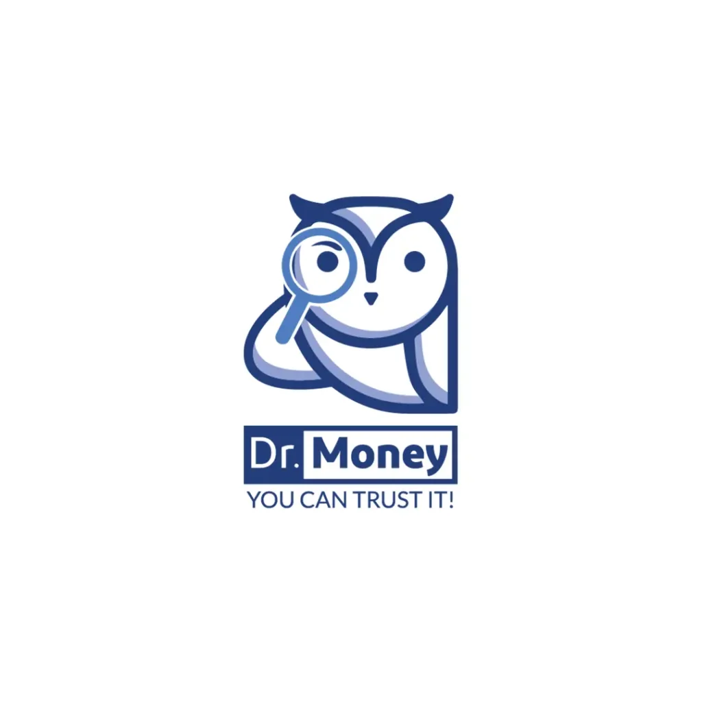 کاور پست طراحی لوگو Dr. Money توسط آرچیوورک؛ لوگو ترکیبی جغد و ذره‌بین، نماد اعتماد و دقت مالی و استفاده از رنگ آبی.